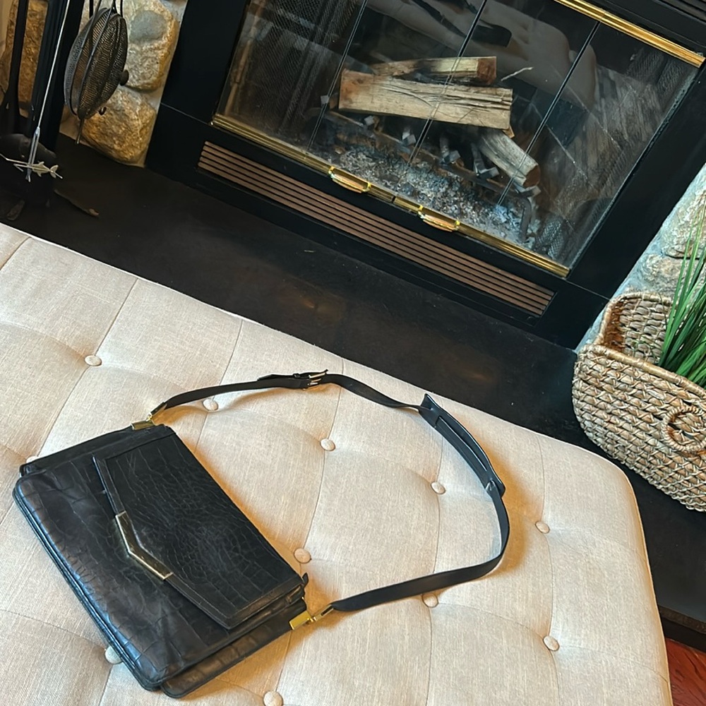 Times‎ Arrow Trilogy Black Crocodile Leather Crossbody Purse